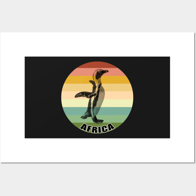 African Penguin Full Figure on Vintage Retro Africa Sunset Wall Art by scotch